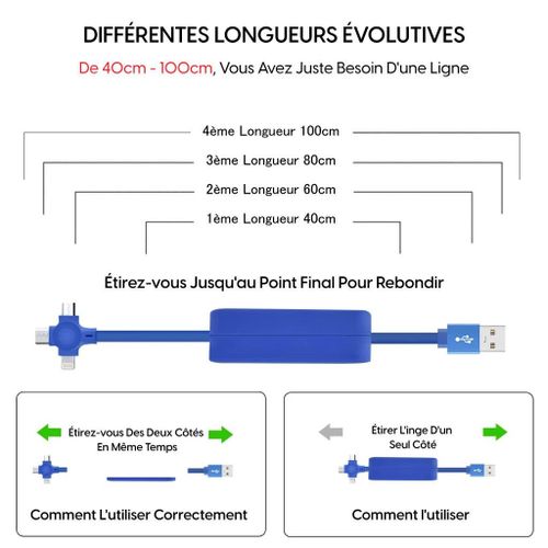 Câble de charge rétractable 3 en 1